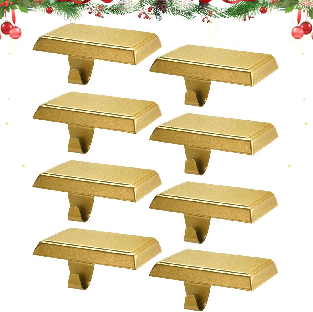 Christmas Stocking Holders for Mantle, Weighted Stocking Hangers, Christmas Stocking Hooks for Tables, Window Fireplace Mantle Decoration(Gold,8PCS)