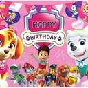 Paw Pups Patrol Birthday Backdrop - Girls Pink Tapestry Background Decoration Featuring Skye and Everest for A Puppy Party Themed Happy Birthday Party Photography Banner Back Drop V2