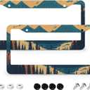Mountains Forest License Plate Frames - 2 Pcs Set 2 Holes Metal Aluminum Auto Car Accessories Decoration License Plate Frame 6.3" x 12.2" Fit US Vehicles for Women Men Gift
