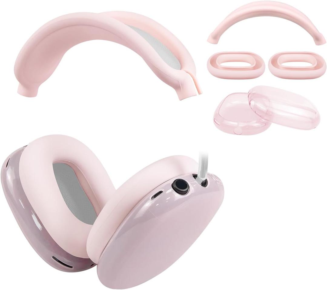 SOULWIT Protective Kit for AirPods Max, Headband Cover + TPU Case Protector + Silicone Ear Pads Cover, Sweatproof Accessory, Easily Washable, Anti-Scratch (Pink)