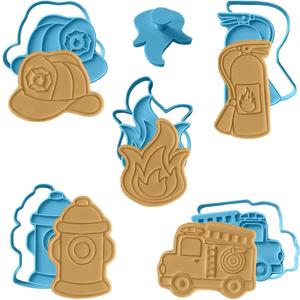 Firefighter Cookie Cutter and Stamp Set Moose Goods 5-Piece Baking Kit with Fire Truck, Flame, Helmet, Extinguisher & Hydrant Food Safe & Eco-Friendly Fun Kids Baking Molds