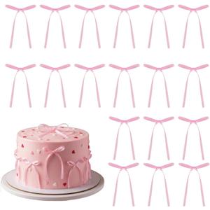 20 PCS Pink Bow Cake Toppers, Pink Ribbon Bows for Cake, Coquette Birthday Decorations for Baby Shower, Wedding, Bachelorette, Graduation, Engagement, Dessert Table, Easter Decorations