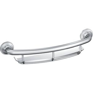 Moen Chrome Bathroom Safety 16-Inch Screw-in Curved Shower Grab Bar with Built-in Shelf for Storage, LR2356DCH