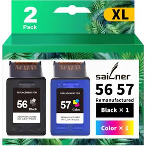 SAILNER Remanufactured Ink Cartridge Replacement for HP 56 57 Ink Cartridge Combo Pack use with PhotoSmart 7760 7960 7660 DeskJet F4180 5650 OfficeJet 5510 4255 PSC 2410 1350 Printer Black Color 56 57