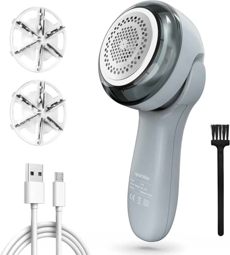 Fabric Shaver, Electric Lint Remover Shaver with 6-Leaf Blades, 2 Speeds Sweater Shavers to Remove Pilling with 3 Blades, Rechargeable Fabric Pill Shaver Fuzz Remover for Clothes Furniture Couch