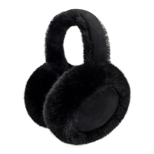 Kedofe Ear Muffs for Winter Women Foldable Fuzzy Cold Outdoor Earmuffs Soft Faux Furry Ear Warmers Covers (Black)