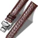 Moran Genuine Leather Band Alligator and Cowhide Replacement Deployment Buckle Watch strap18mm to 24mm Crocodile Leather Strap for Men's and Women's