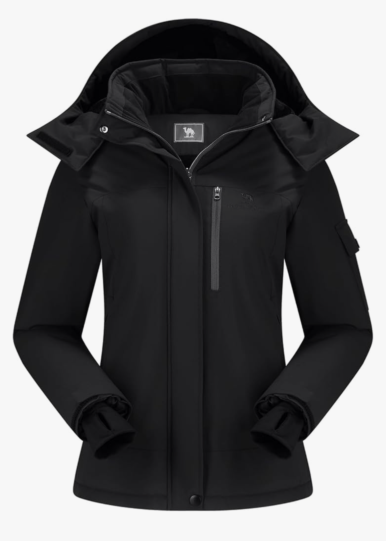 CAMEL CROWN Women's Ski Jacket Waterproof Warm Coat Winter Fleece Snow Coat Hooded Snowboarding Jacket size M