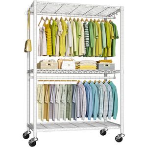 Rolling Clothes Rack, Clothing Racks for Hanging Clothes, White