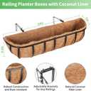 Legigo 2 Pack 24 Inch Window Boxes Railing Planter Box with Coconut Liner, Balcony Railing Planter Horse Trough Deck Window Planters, Metal Railing Hanging Flower Baskets for Outdoor Porch Fence Patio