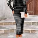 PRETTYGARDEN 2 Piece Skirts Sets for Women Fall Fashion 2026 Striped Sweater Dress Knit Lounge Travel Outfits Winter Clothing (Black)