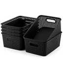 AREYZIN Plastic Storage Baskets Set of 6 Sturdy Pantry Organizers and Storage Bins Storage Container for Shelves, Countertops, Desktops, Cabinets, Bedrooms Black