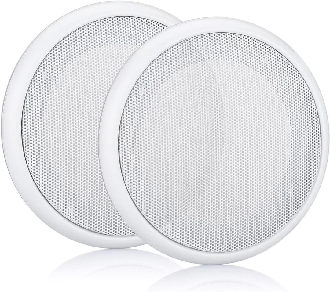 Facmogu 2PCS 4in White Round Speaker Grill Covers, Universal Surface-Mount Ceiling Speaker/Hole Covers, Audio Speaker Mesh Guard Protective Case for Home Theater, RV or Marine Installation