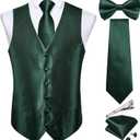 DiBanGu Men's Silk Paisley Vest and Necktie Pre-tied Bow Tie Formal Waistcoat for Wedding Party, Size:S