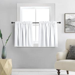 DONREN Pure White Small Window Curtain Panels for Kitchen - Room Darkening Curtain Tiers for Nursery with Rod Pocket (30 x 30 Inch,1 Pair)