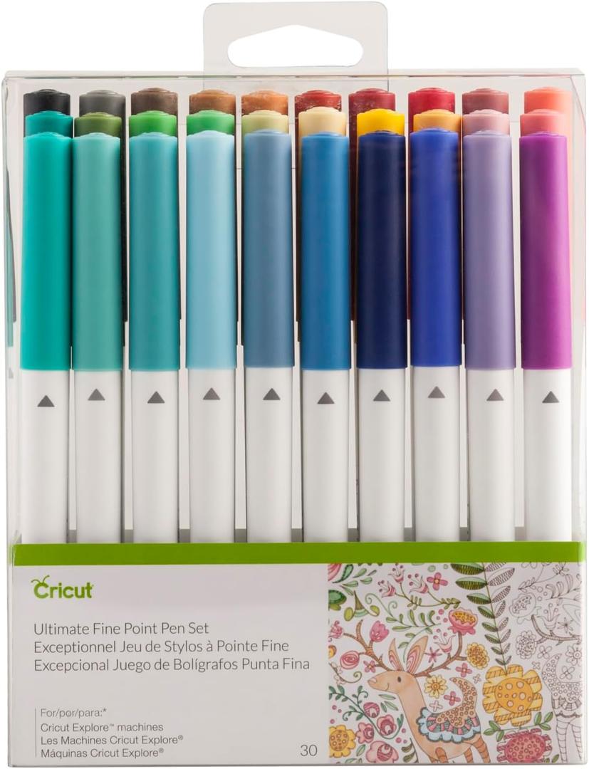 Cricut Ultimate Fine Point Pen Set, 0.4mm Fine Tip Pens to Write, Draw & Color, Create Personalized Cards & Invites, Use Maker and Explore Cutting Machines, 30 Assorted Colored Pens (30 Count, (Pack of 1))