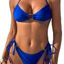 Limeeke Women's Ruched Bikini Sets Mid Waist Two Piece Swimsuit Adjustable Straps Bathing Suit L