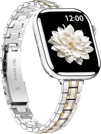 Narrow Metal Band Compatible with Apple Watch Bands (Series 11 10 9 8 7 6 5 4 3 2 1 SE Ultra), Dressy Thin Stainless Steel iWatch Bands for Women, Size: 42mm(Series 11 10)/41mm/40mm/38mm