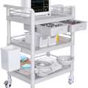 Mobile Medical Carts 3 Tier Professional Utility Cart 330 LBS Max Load Rolling Crash Cart Ultrasound Trolley with Wheels Drawers Dirt Bucket Sharps Box Storage Basket for Hospital Dental Clinic Home