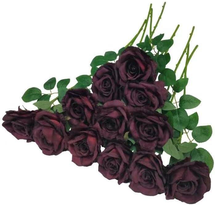 ATFL Fake Roses Artificial Flowers Bulk,Floral Diameter 4'',20 Pcs Artificial Silk Roses Flowers with Stems for Wedding Arrangement Centerpieces Party Home Table Decorations (20, Burgundy)