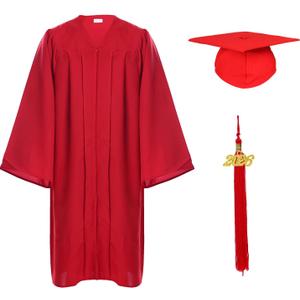 FtyFty Unisex Adult Matte Graduation Cap and Gown Tassel Set (Red)