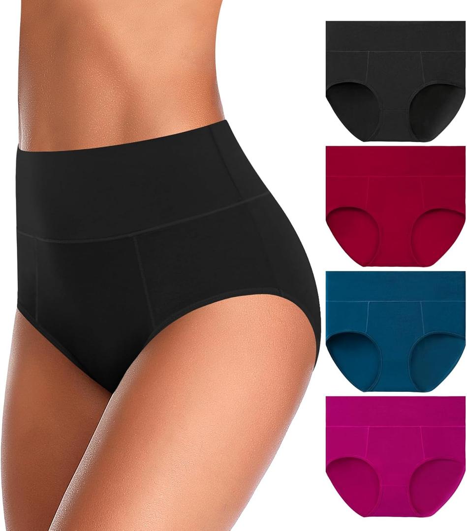 UMMISS Womens Underwear Cotton High Waisted Tummy Control Panties Plus Size Full Coverage Ladies Briefs (Medium, G-multi-4 Pack)
