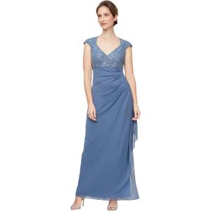 Alex Evenings Women's Long Stretch Sequin Bodice Mother of The Bride Dress with Empire Waist (Petite and Regular Sizes) (Wedgewood Corded Lace)