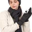 Double Couple 3pcs Winter Women scarf and hat and Touch Screen Gloves Set for Women Knit Hat with Faux Fur Ball Scarves Glove (Dark Gray)