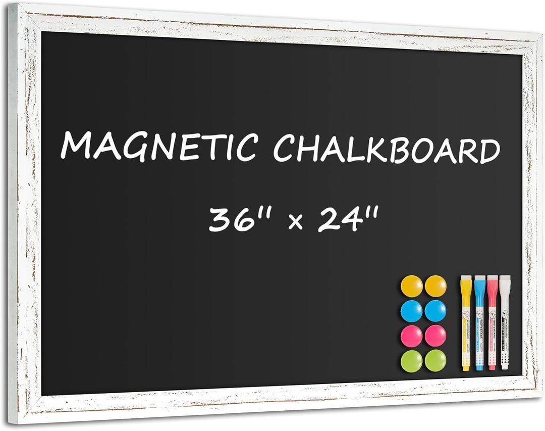 Rustic Wood Framed Chalkboard, 36" x 24" Wall-Mounted Blackboard for Kitchen, Restaurant Menu, Office & Home Dcor