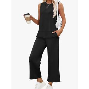 XIEERDUO Women's 2 Piece Outfits Summer Travel Tracksuit Loose Wide Leg Loungewear Comfy Lounge Sets 2XL