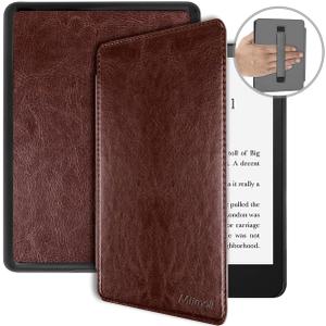 Miimall Case for Kindle Paperwhite 12th Generation & Colorsoft Signature Edition 7 Inch 2024 Leather Case with Hand Strap, Auto Sleep/Wake, Slim Foldable Cover for Kindle Paperwhite 12th, Coffee