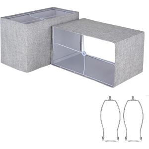 Ruiever Lampshades Set of 2, Natural Linen Lampshades L12.6'' x W6.7''x 8.07" High, Easy Assembly Replacement Lampshades for Table Lamps Floor Lamps, Gary Lampshade Half and Spider Fitter Included (Gray)
