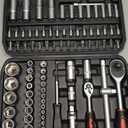 XHTT 94 Piece Tools For Mechanics,Metric And Standard 1/4,1/2 Socket Set,And Ratchet Set,Universal Joint,Extension Bars And Quick Release Reversible Ratchet Wrench,Plastic Toolbox Storage.