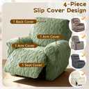 Recliner Chair Covers 4-Pieces, Soft Stretchable Slipcovers with Elastic Straps, Oversized Plush Furniture Protector, Green, Storage Pocket on Arm Cover