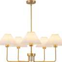 5-Light Gold Chandelier,Mid Century Modern Dining Room Light Fixtures with White Pleated Fabric Shades, Chandeliers Lighting Fixtures for Kitchen Island Above Dining Table,Height Adjustable