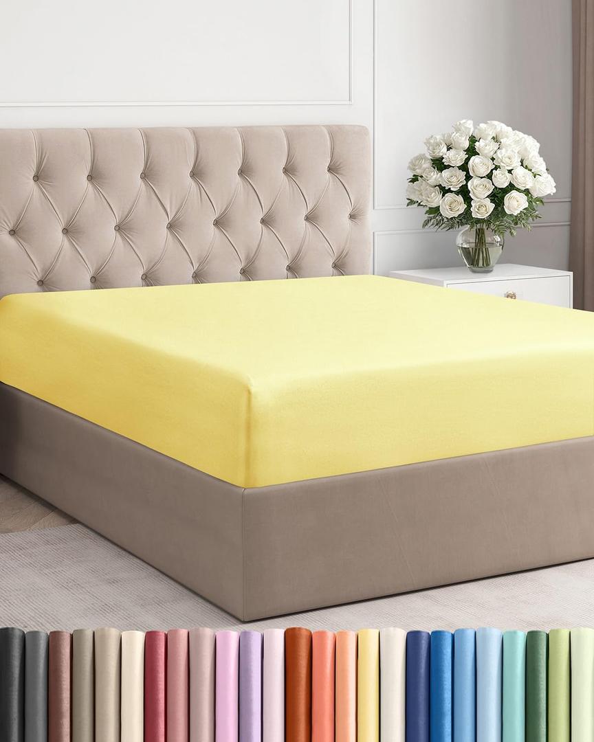 Full Fitted Bed Sheet - Bottom Single Fitted Sheet Only - Ultra-Soft Hotel Luxury Bedding w/ 8-16 Inch Deep Pockets - Breathable, Cooling & Wrinkle Free - Easy-Care, Fade & Shrink Resistant - Yellow