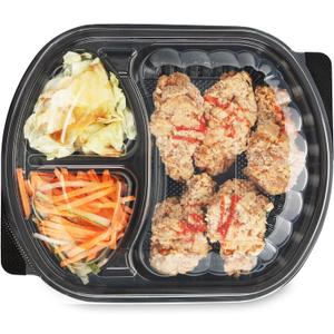 YANGRUI Meal Prep Container, 30 Pack 30oz BPA Free Reusable To Go Containers with Lids Shrink Wrap Microwave Dishwasher Freezer Safe Plastic 3 Compartment Bento Box (to go containers 30 oz, to go containers 3 compartment-Black)