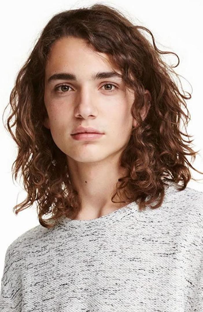 Long Wavy Brown Wig for Men Shoulder Length Side Part Heat Resistant Synthetic Cosplay Party Costume Wig