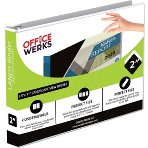 8.5" X 11" Landscape View Binder, 3-Ring 2 Inch Capacity Round Ring, White Horizontal Formatted with Clear Cover Pockets for Documents, Spreadsheets, Projects and More