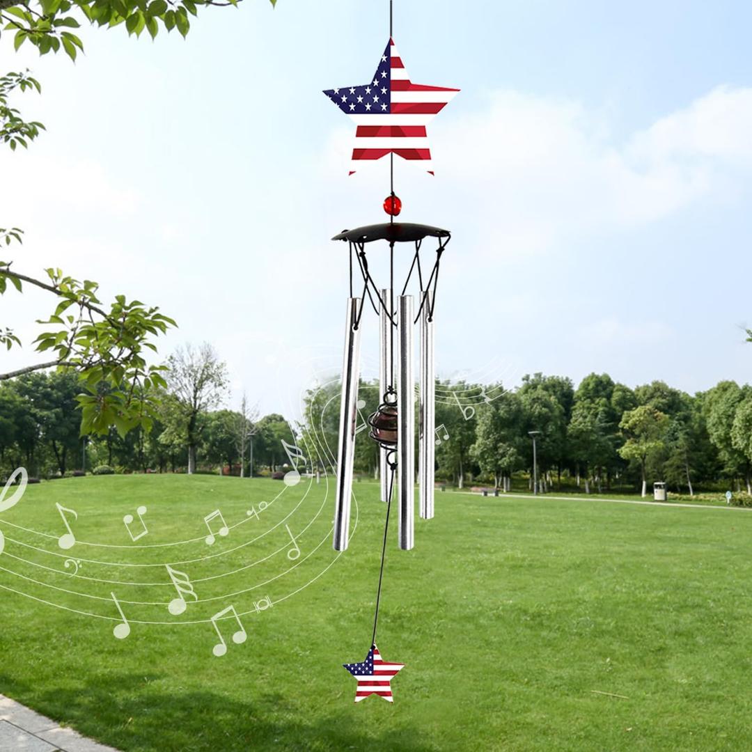 Wind Chimes for Outside 24" Wind Chime Outdoor Veteran Gifts for Home Patio Outdoor Windchimes Outdoors Small Wind Chimes for Outside -Christmas Birthday, (American Flag)