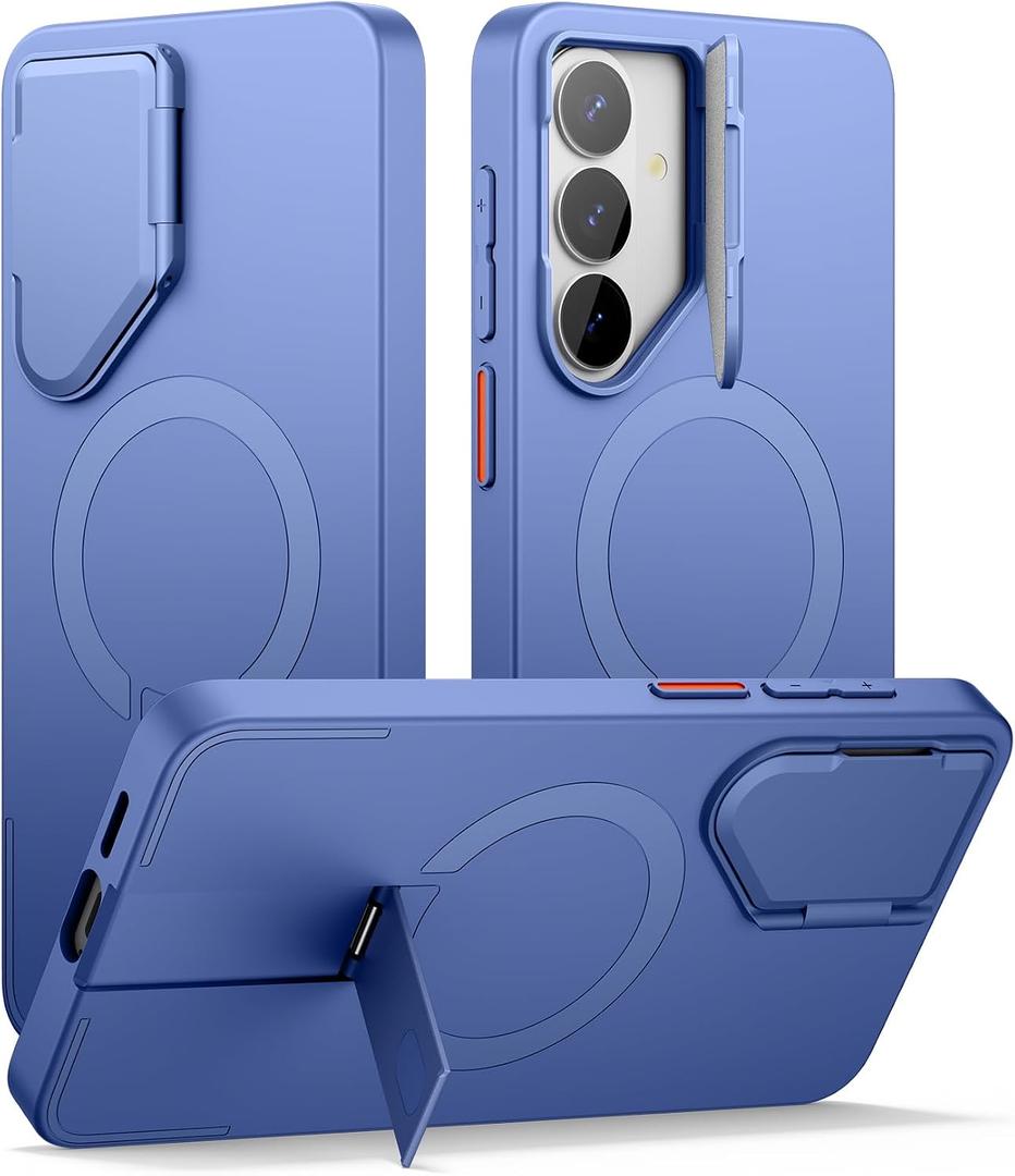 SURITCH for Samsung Galaxy S26 Phone Case, Magnetic Protective Cover with Camera Cover & Adjustable Metal Kickstand for Galaxy S26 -Starlight Blue