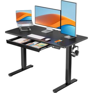 ErGear 48" x 24" Electric Standing Desk with Drawers, Height Adjustable Desk with 4 Preset Heights, Ergonomic Rising Home Office Computer Table with Splice Board, Black (48*24, Black)