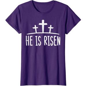Easter He is Risen Shirt for Christians T-Shirt, Medium, Purple
