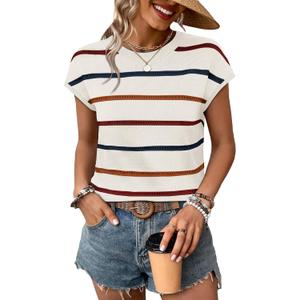 WIHOLL Womens Lightweight Sweater Spring Summer Outfits Cap Sleeve Hollow Out Knit Fashion Clothing Resort Wear 2026 (Beige, S)