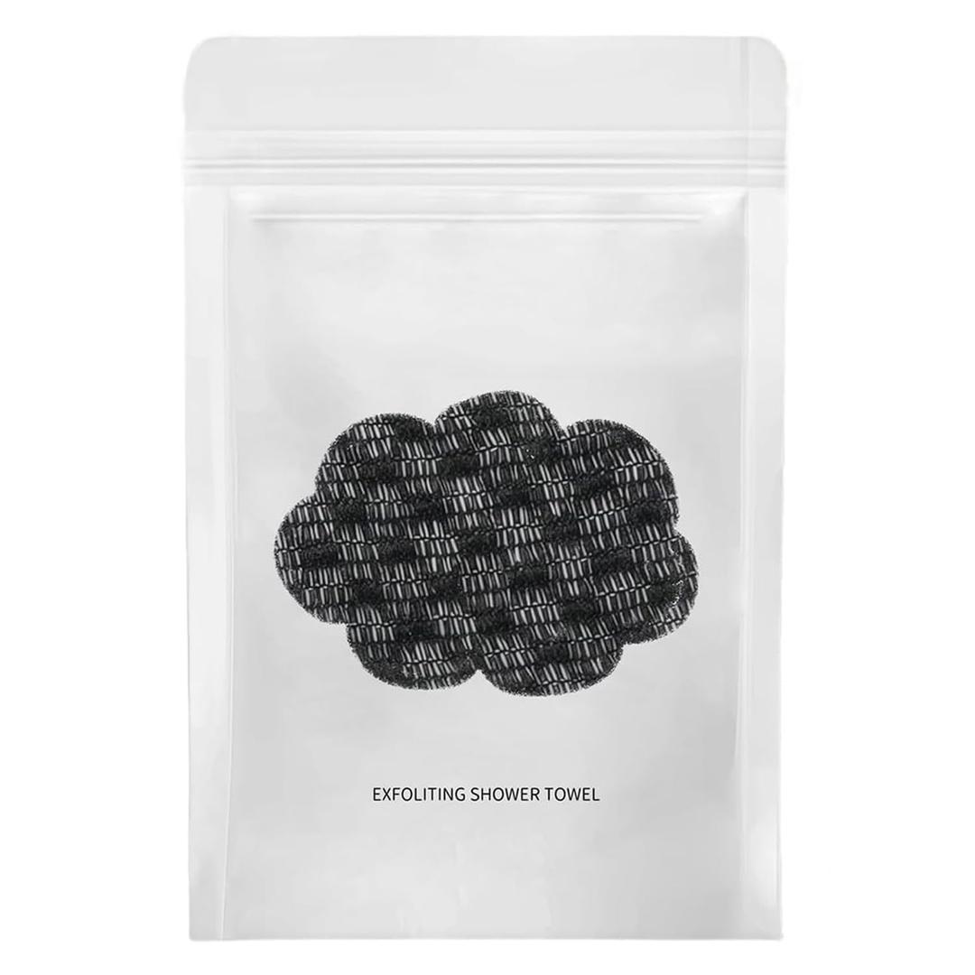 Exfoliating Shower Towel, Premium Scrub Wash Cloth for Body Face, Deep Exfoliating, 2-in-1 Exfoliating Washcloth with 2 Sides for All Skin Types (Black)