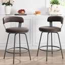 24 Inch Swivel Counter Height Bar Stools Set of 2, Modern Backs, Leather Counter Stools for Kitchen Island, Brown