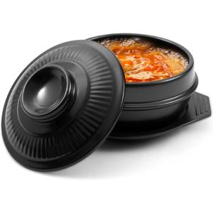 Korean Stone Bowl with Lid and Platter 32 oz Ceramic Bowl for Cooking, Sizzling Hot Pot, Clay Pot for Dolsot Bibimbap, Soup Casserole, Rice, Stew, Noodle, Korean Cookware
