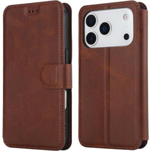 QLTYPRI Case for iPhone 17 Pro Max Premium PU Leather Simple Wallet Case Card Slots Kickstand Magnetic Closure Shockproof Flip Cover for iPhone 17 Pro Max 6.9 inches - Brown