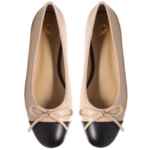 SHODENSE Women Cap Toe Bow Flats Two Tone Slip On Ballet Flats Comfy Closed Round Toe Flats Colorblock 1 Inch Low Flat Heel Dress Shoes Cute Cute Casual Drive Flat Shoes 10 M US