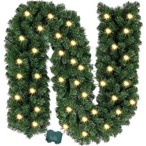 Prelit Christmas 9 Ft Battery Operated Garland with 50 LED Lights - Lighted Xmas Mantel Decor